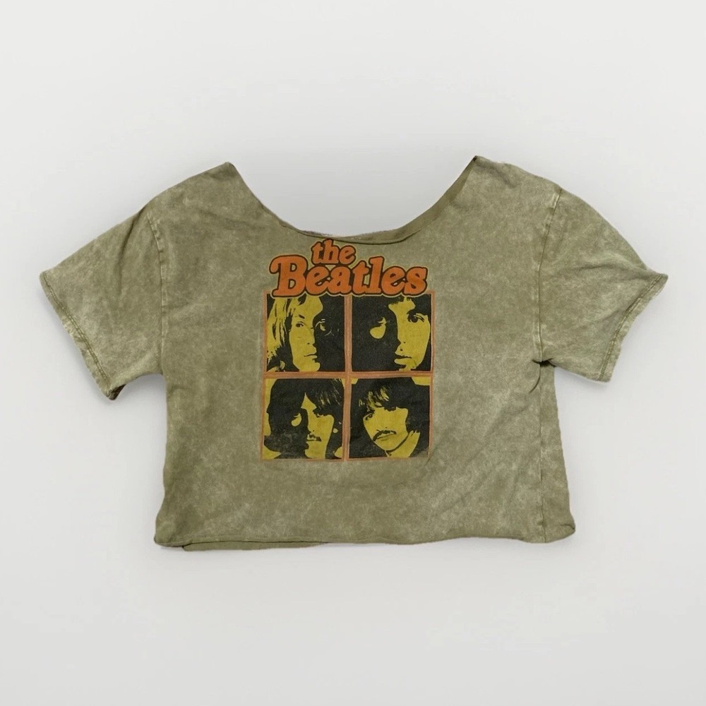 THE BEATLES T-Shirt 2019‎ Official Let It Be Acid Washed Custom Crop Top Sz M